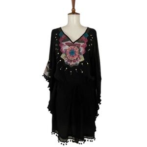Astoria 100% Silk Kaftan Women’s S Embroidered Sheer‎ Cover Up Beach Vacation